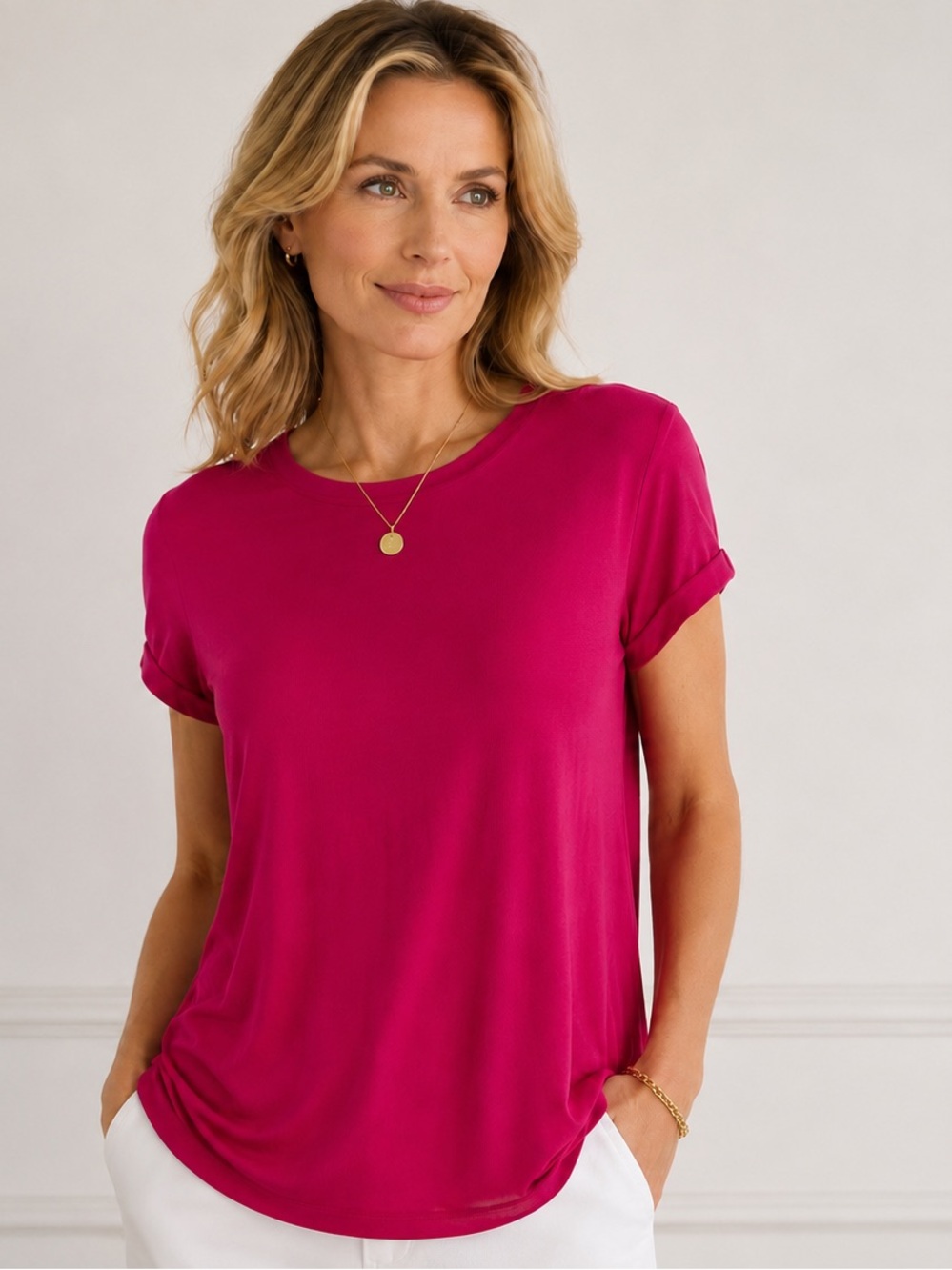 Majestic Paris Neiman Marcus Pink Magenta Short Sleeve T-Shirt Size 2 Viscose